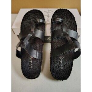 Wonderly Black Poppy Rope Thong Sandals Toe Loop Woven Footbed Women’s 8.5
